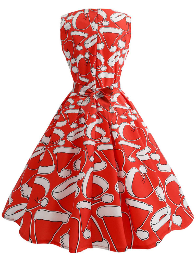 Red 1950s Santa Hat Sleeveless Swing Dress