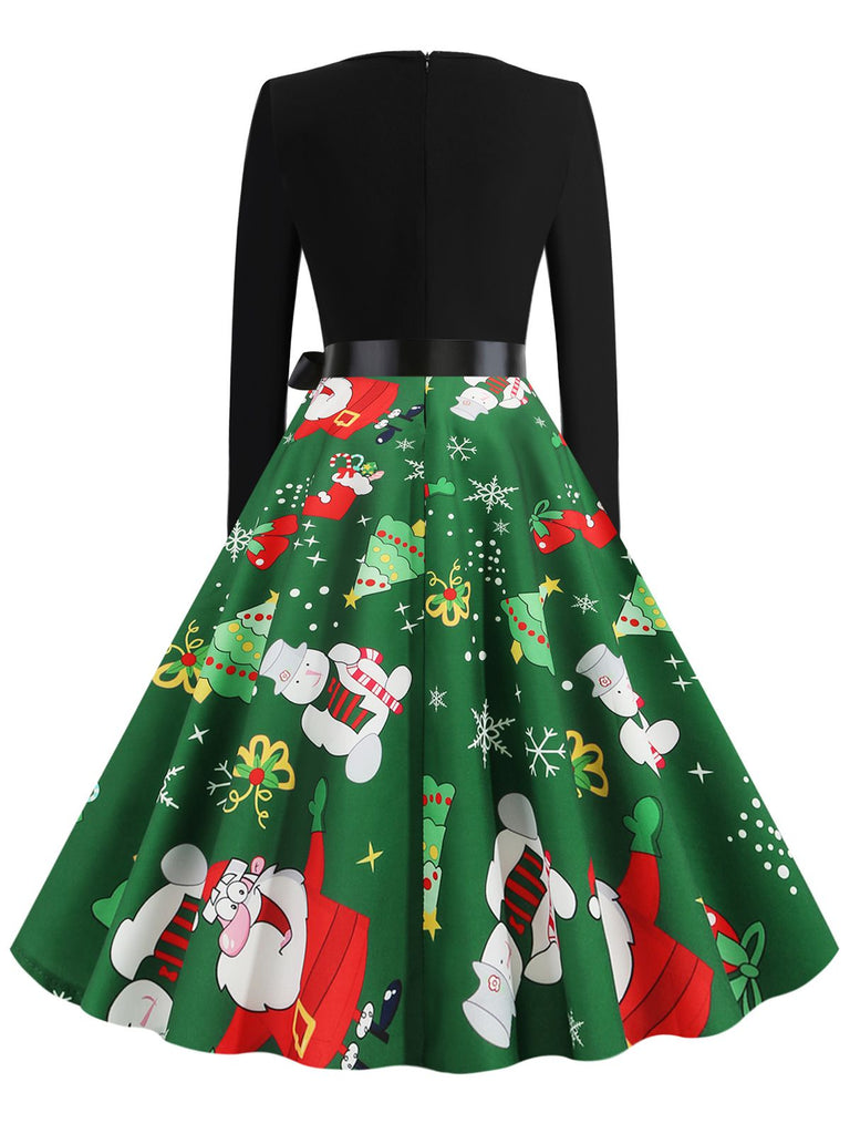 1950s Christmas Petal Collar Patchwork Dress