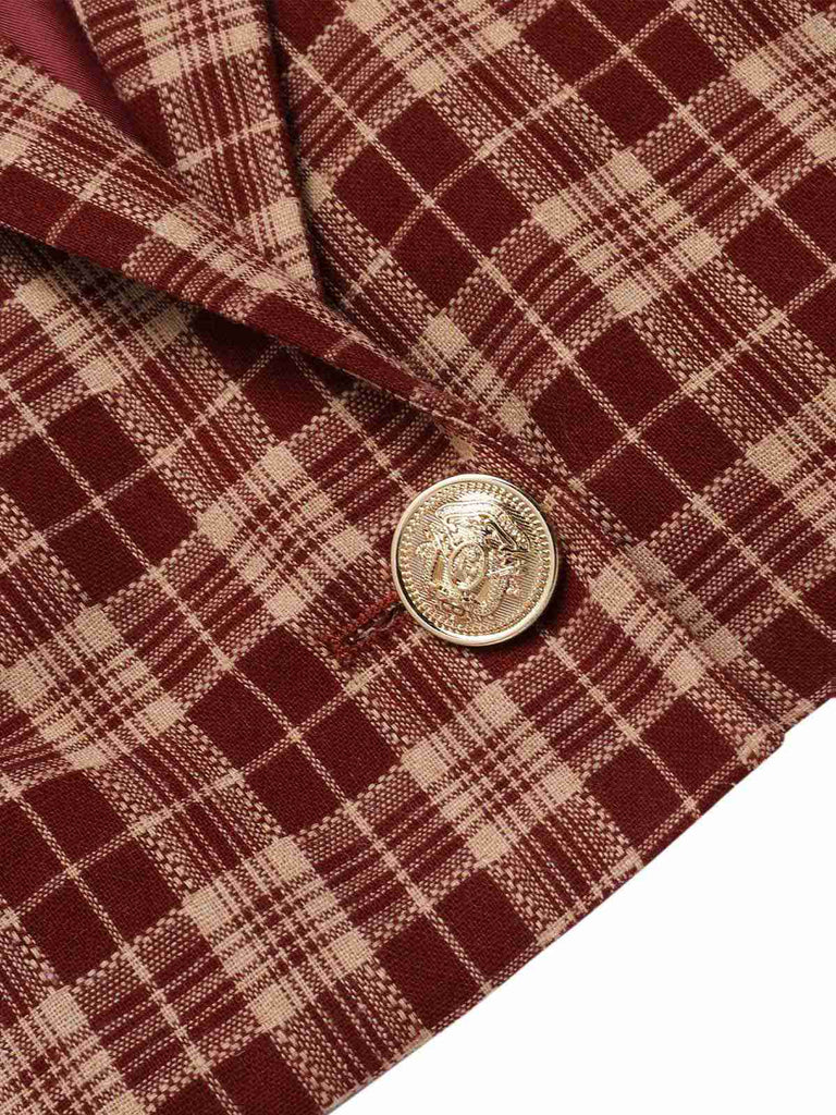 [Pre-Sale] Red 1960s Plaid Lapel Short Coat