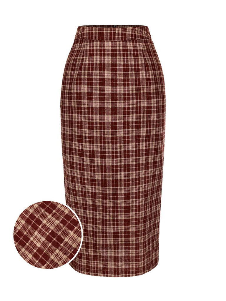 [Pre-Sale] Red 1960s Plaid Back Slit Skirt