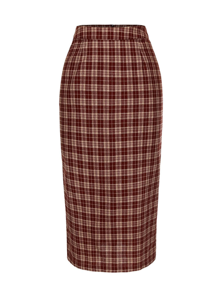 [Pre-Sale] Red 1960s Plaid Back Slit Skirt