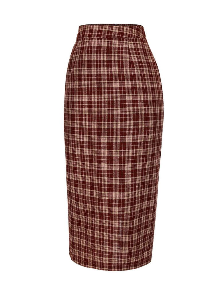 [Pre-Sale] Red 1960s Plaid Back Slit Skirt