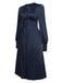 Blue 1940s Bishop Sleeves V-Neck Button Dress