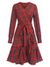 Red 1960s Tartan Plaids Ruffle Hem Belted Dress