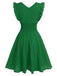 1950s V-Neck Smocked Waist Ruffles Sleeveless Dress