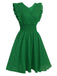 1950s V-Neck Smocked Waist Ruffles Sleeveless Dress