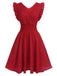 1950s V-Neck Smocked Waist Ruffles Sleeveless Dress