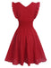 1950s V-Neck Smocked Waist Ruffles Sleeveless Dress