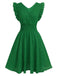 1950s V-Neck Smocked Waist Ruffles Sleeveless Dress