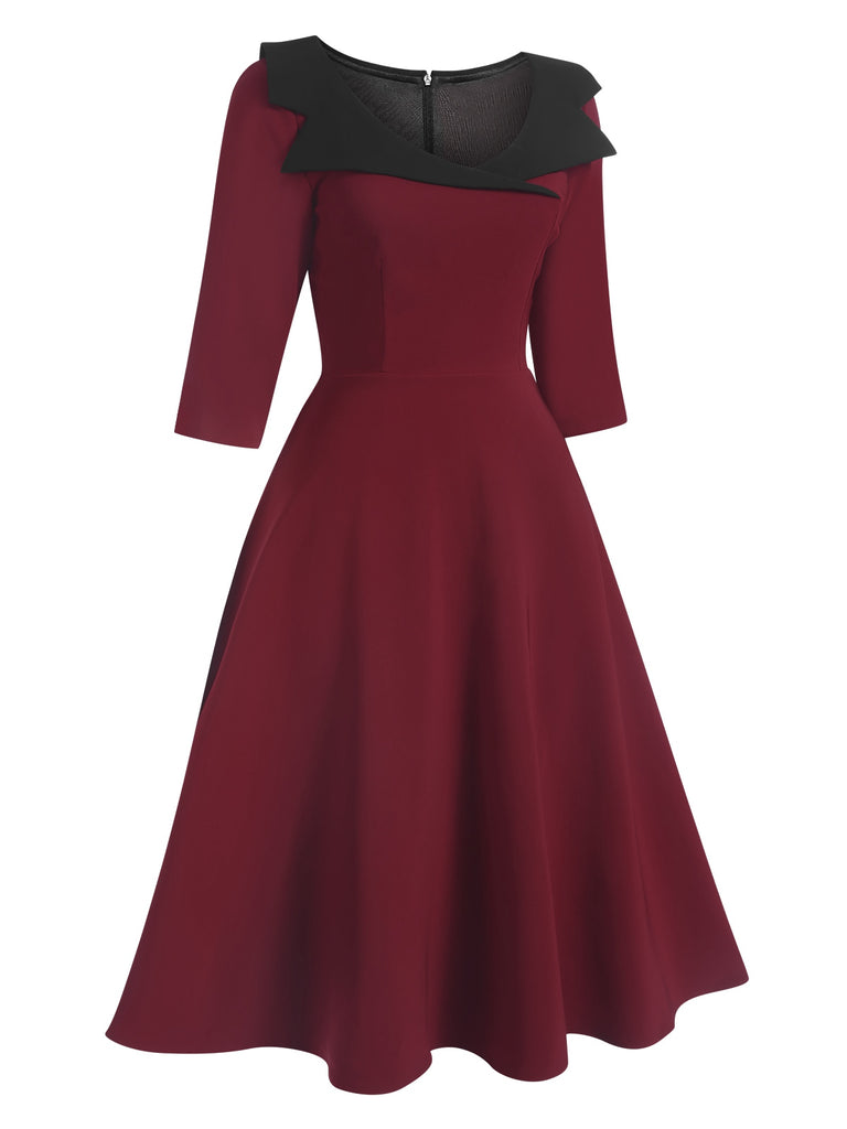 1950s Solid Irregular Collar Half Sleeves Dress