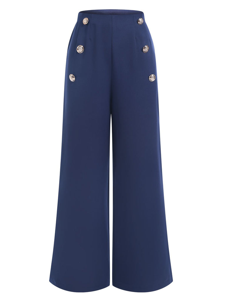 Dark Blue 1940s Double Breasted Wide Leg Pants