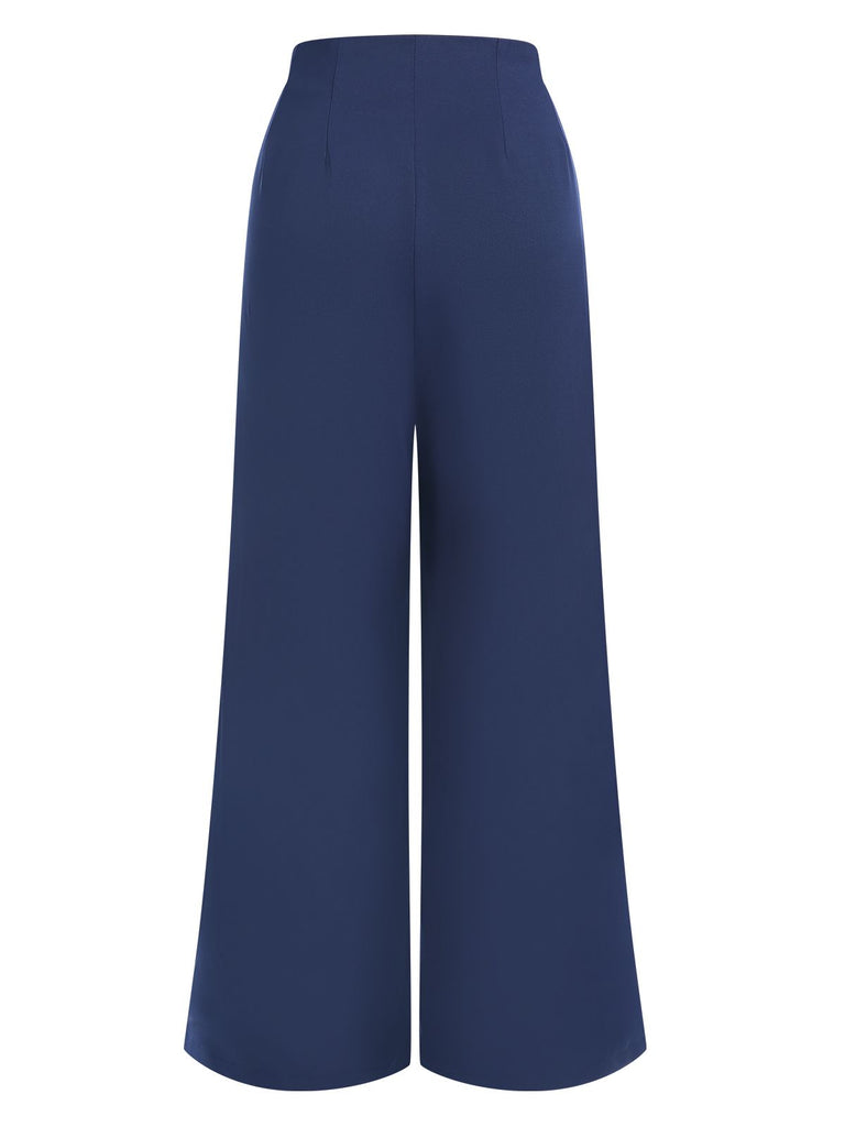 Dark Blue 1940s Double Breasted Wide Leg Pants