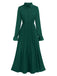 Green 1940s Solid Pleated Shirt Collar Dress