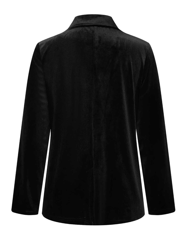 1930s Lapel Pocketed Velvet Solid Coat