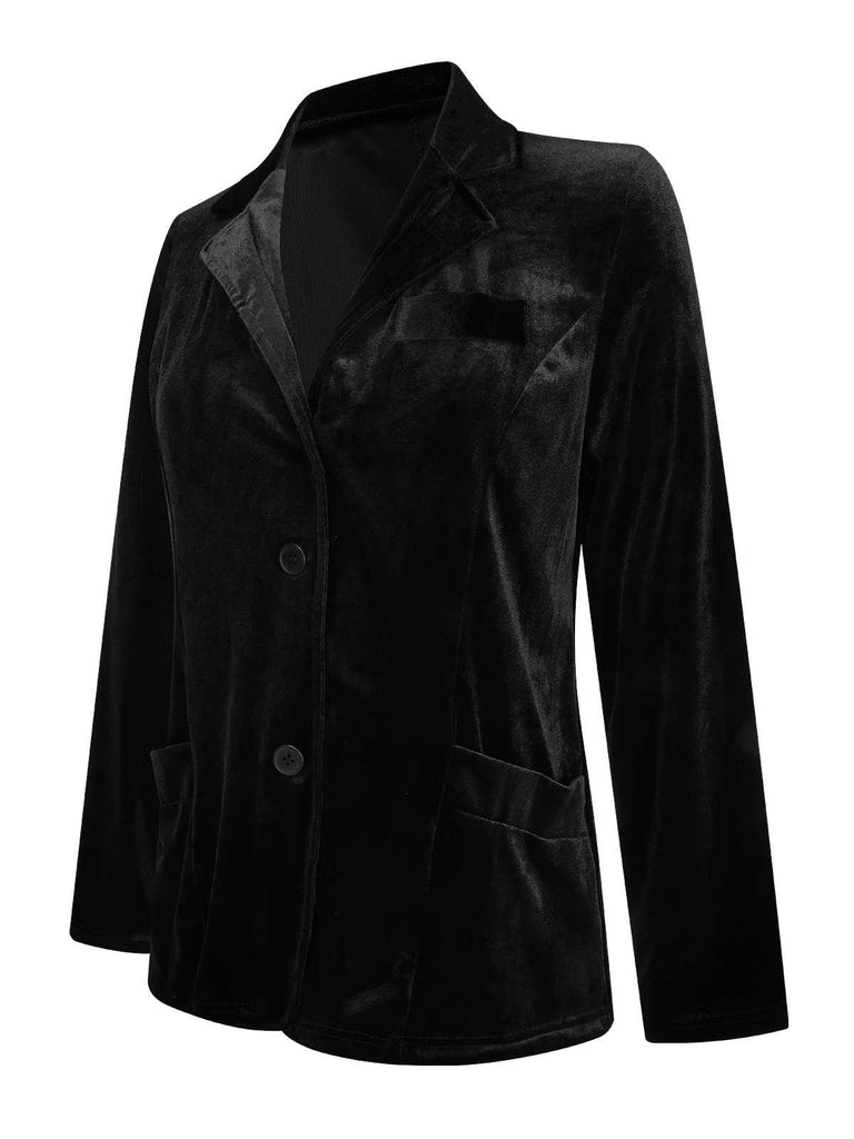 1930s Lapel Pocketed Velvet Solid Coat