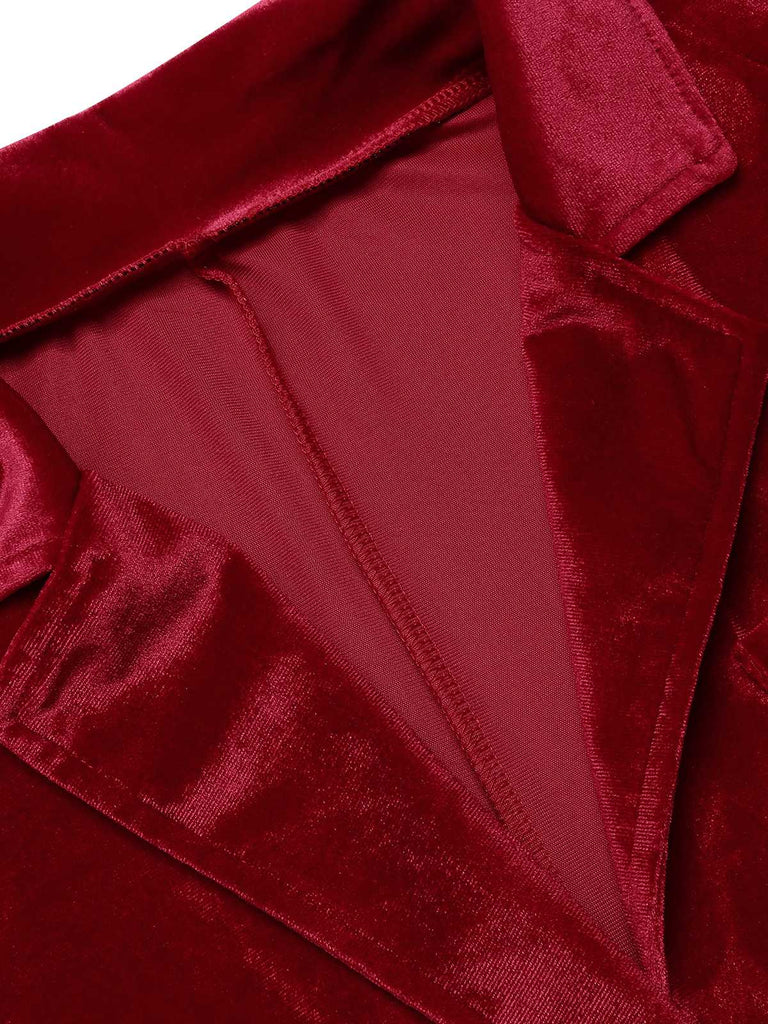 1930s Lapel Pocketed Velvet Solid Coat