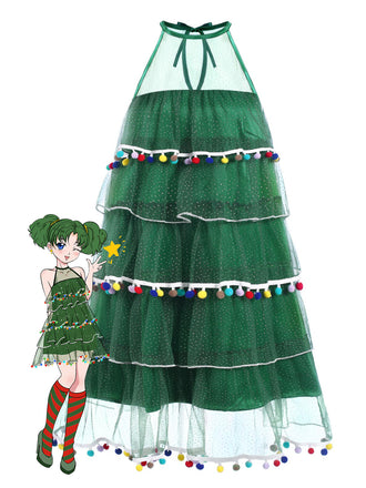 Green 1960s Pom-Pom Christmas Tree Dress