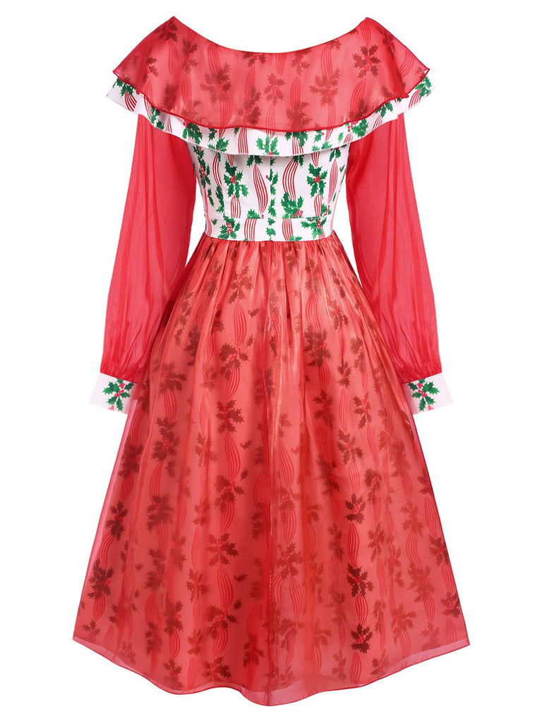 [Pre-Sale] Red 1950s Christmas Plants Patchwork Dress