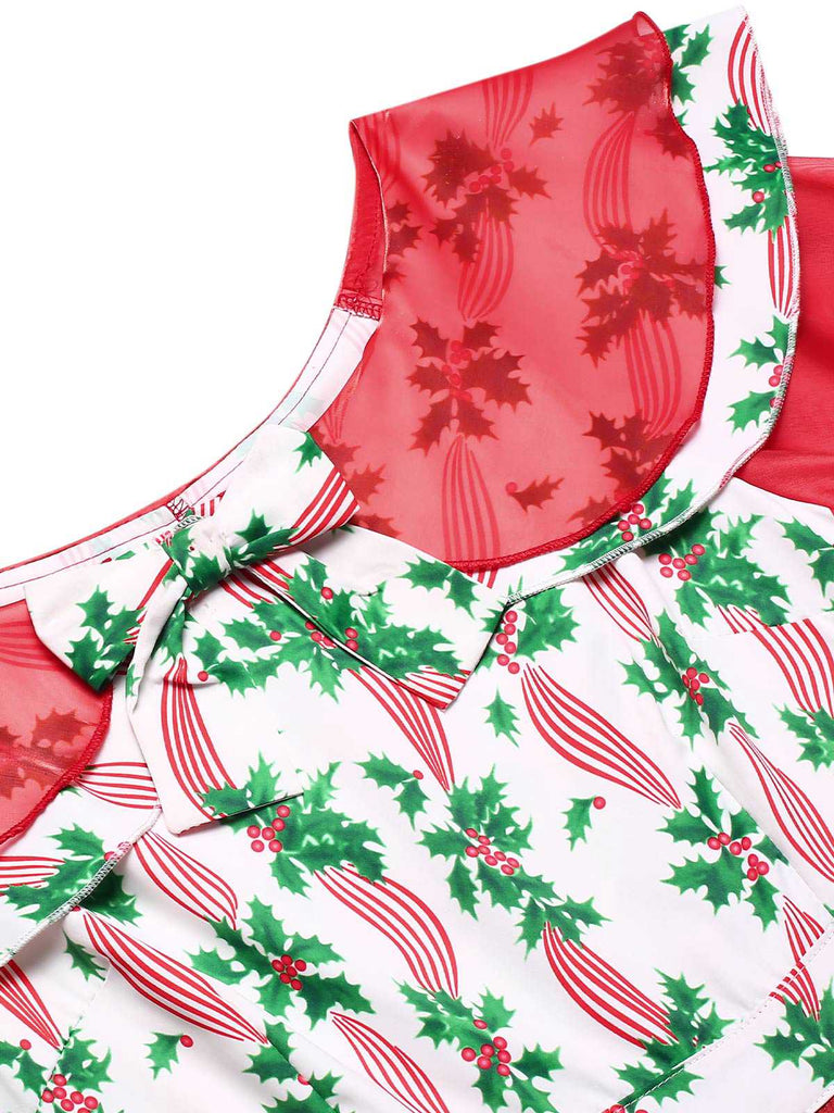 [Pre-Sale] Red 1950s Christmas Plants Patchwork Dress