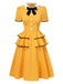 [Pre-Sale] Yellow 1950s Lapel Bow Tie Layered Ruffle Dress