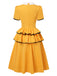 [Pre-Sale] Yellow 1950s Lapel Bow Tie Layered Ruffle Dress