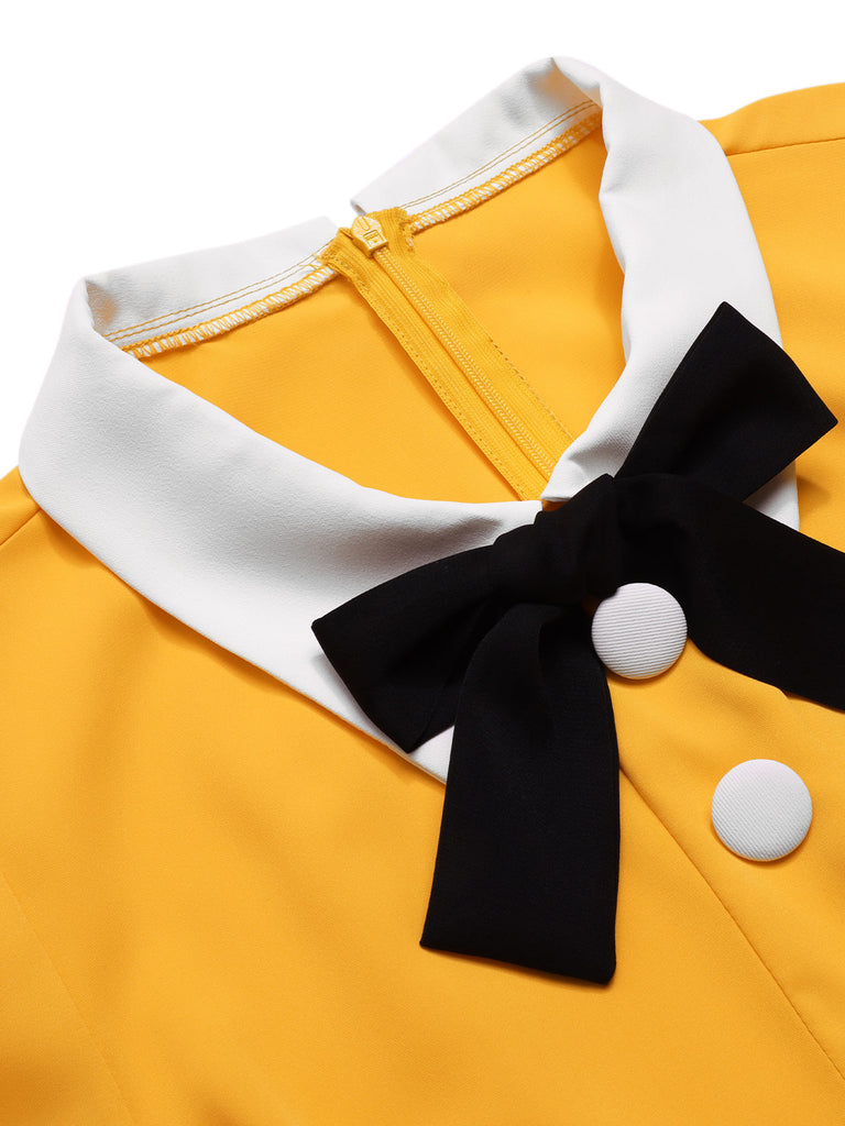 [Pre-Sale] Yellow 1950s Lapel Bow Tie Layered Ruffle Dress