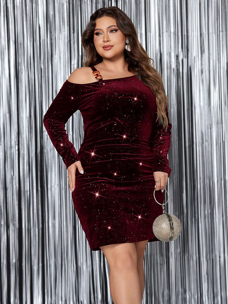 [Plus Size] 1960s Christmas Glitter Velvet Bodycon Dress