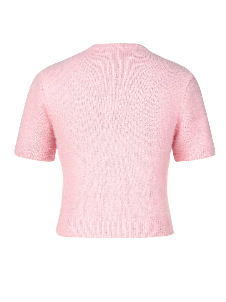 Pale Pink 1970s Heart Crop Sweater