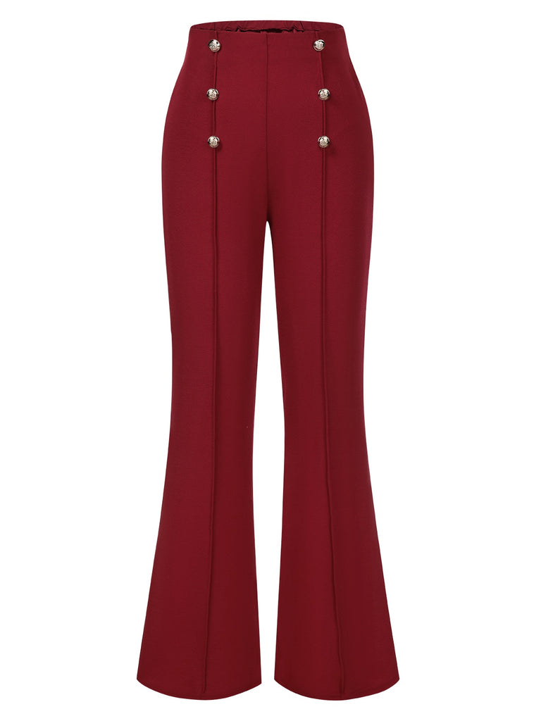 1950s Solid Center Seam Buttoned Flared Pants