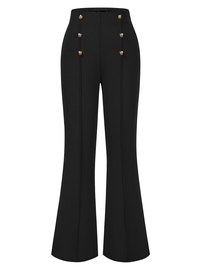 1950s Solid Center Seam Buttoned Flared Pants