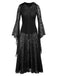 Black 1980s V-Neck Floral Lace Hooded Dress