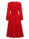 Red 1940s V-Neck Solid Pleated Dress