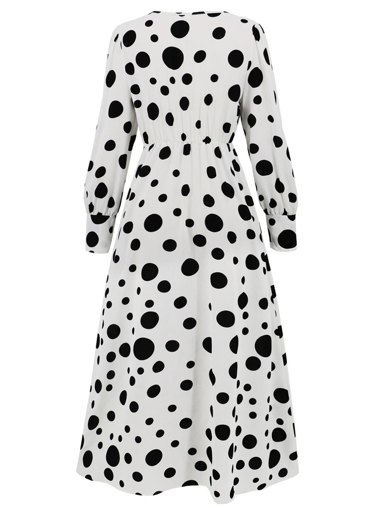 1940s Vintage Polka Dots Long Sleeve Slit Dress