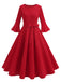 1950s Solid Bell Sleeves Swing Dress