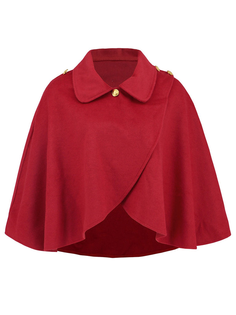 Red 1950s Solid Lapel Cloak Coat