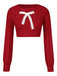 Red 1980s Christmas Bowknot Crop Sweater