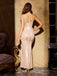 Beige 1920s V-Neck Sequined Backless Fishtail Dress