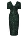 Green 1960s V-Neck Sequined Pencil Dress