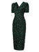 Green 1960s V-Neck Sequined Pencil Dress