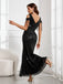 Black 1920s Cold-Shoulder Split Sequined Dress