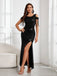 Black 1920s Cold-Shoulder Split Sequined Dress