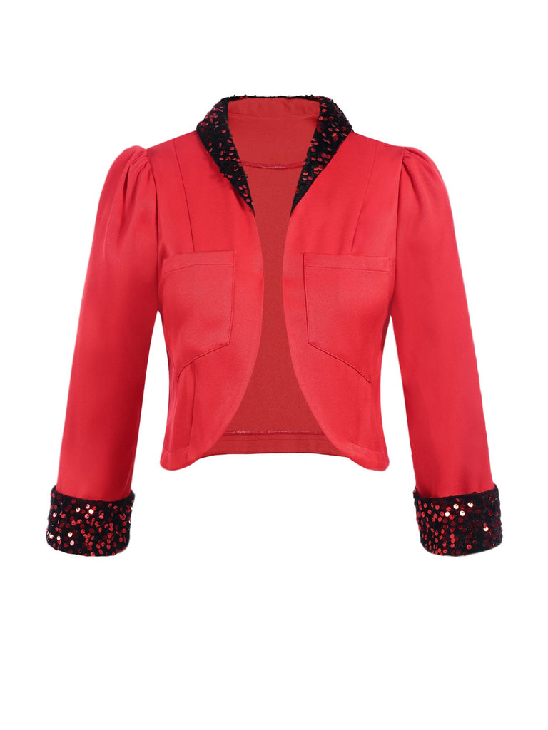 [Pre-Sale] Red 1930s Contrast Lapel Sequin Bolero Jacket