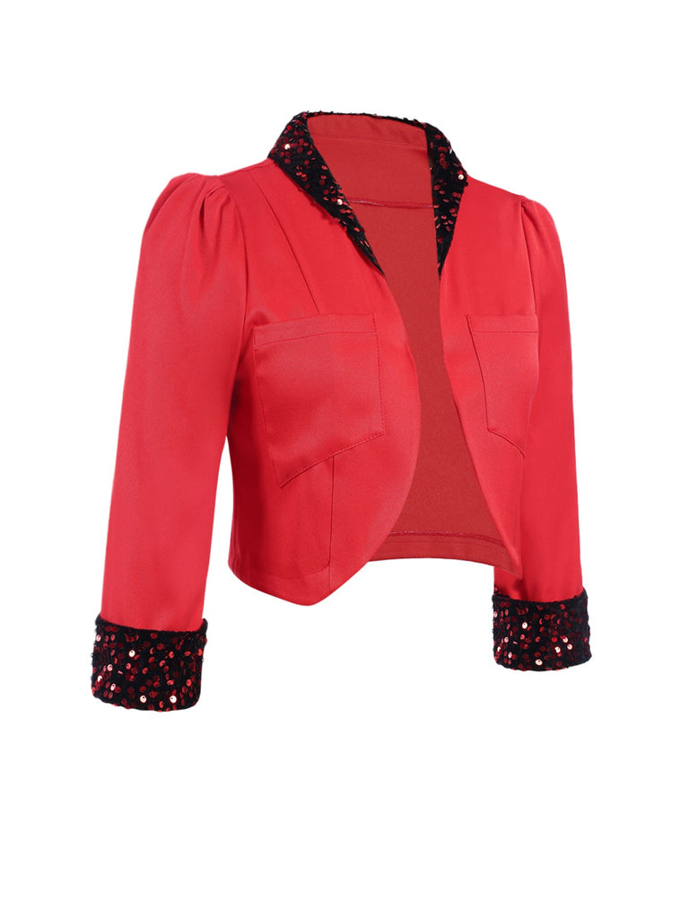 [Pre-Sale] Red 1930s Contrast Lapel Sequin Bolero Jacket