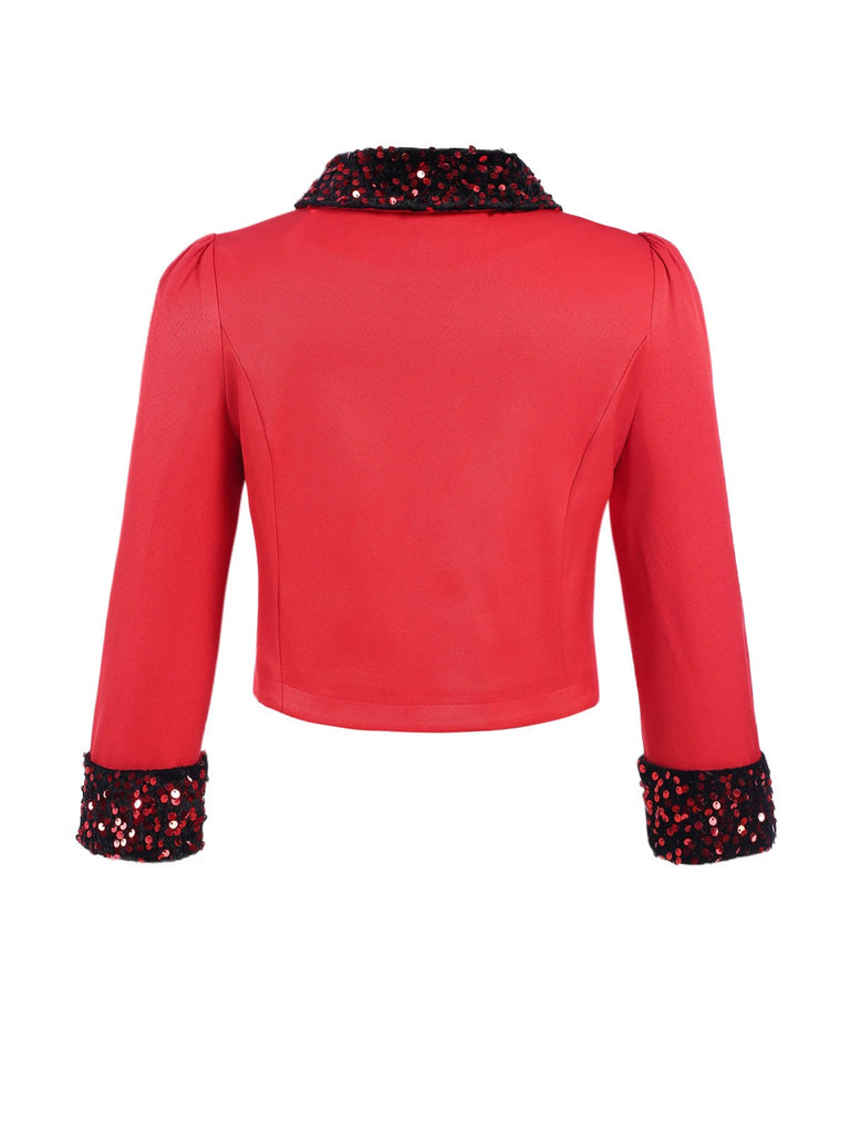 [Pre-Sale] Red 1930s Contrast Lapel Sequin Bolero Jacket