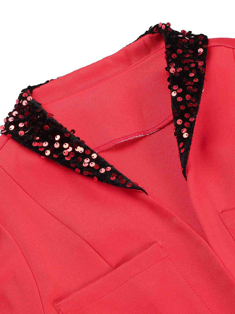 [Pre-Sale] Red 1930s Contrast Lapel Sequin Bolero Jacket