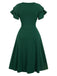 1940s Solid Double Sleeves V-Neck Dress