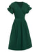 1940s Solid Double Sleeves V-Neck Dress