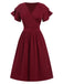 1940s Solid Double Sleeves V-Neck Dress