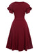 1940s Solid Double Sleeves V-Neck Dress