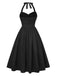 [Pre-Sale] Black 1950s Solid Halter Pleated Dress